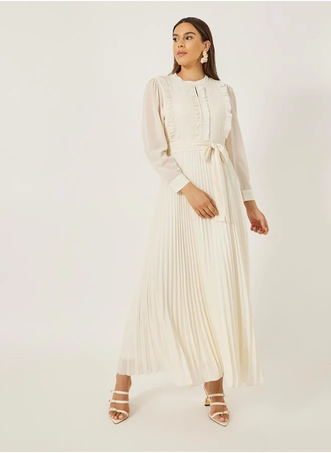 ستايلي Pleated Ruffle Detail A-Line Maxi Dress