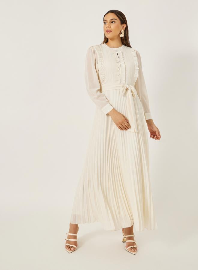 Styli Pleated Ruffle Detail A-Line Maxi Dress - Image 2