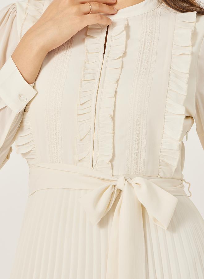 Styli Pleated Ruffle Detail A-Line Maxi Dress - Image 4