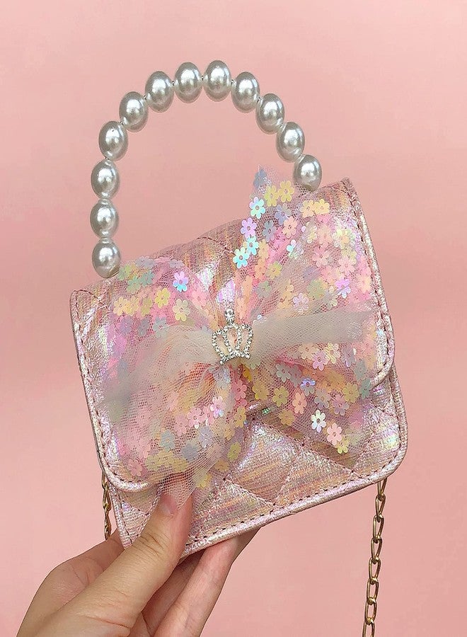 ELEMIRSA Girl Handbag Purse for Little Girls Kids Pretend Play Dress Up Necklace Hair Accessories Jewelry Set, Light Pink - Image 4