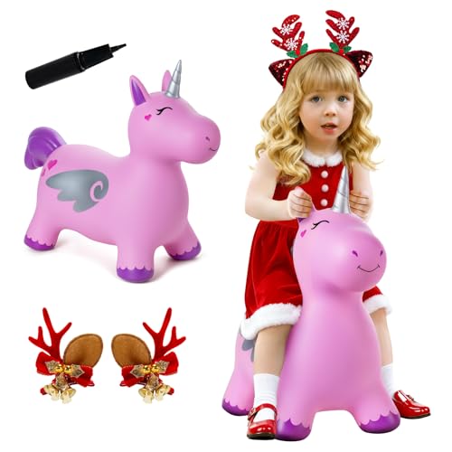 ZOOJOY Unicorn Bouncy Hopper Inflatable Bouncy Horse Hopping Toys for Toddlers 13 Indoor Outdoor Bounce and Ride On Bouncer Boys Girls Birthday with Free Pump - Image 1