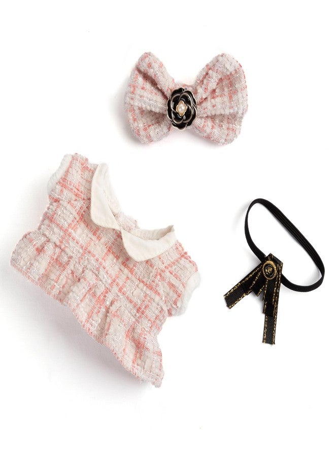 CHICHO 17cm Doll Outfits for Labubu - Luxury Chic Style Set for 17cm Dolls, Premium Doll Clothes with Accessories - Pink Plaid Tweed Dress + Black Necktie + Plaid Bow (Clothes Only) - Image 5