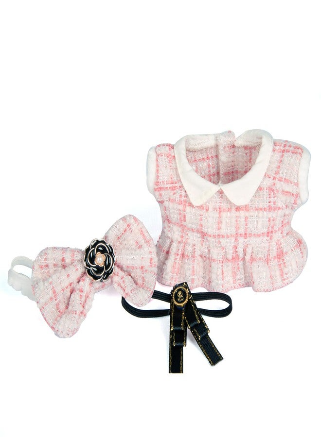 CHICHO 17cm Doll Outfits for Labubu - Luxury Chic Style Set for 17cm Dolls, Premium Doll Clothes with Accessories - Pink Plaid Tweed Dress + Black Necktie + Plaid Bow (Clothes Only) - Image 2