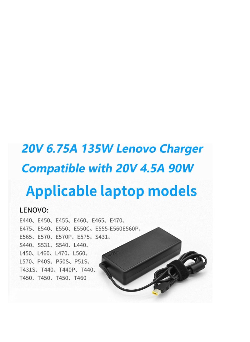 Terabyte 20V 6.75A 135W Laptop Power Supply Charger for Lenovo ADL135NDC3A ADL135NLC3A ADL135NCC3A Thinkpad T440P T450P T460P T470P T540P T550P W540 W550 Workstation Legion Y70 000 00 20 AC Adapter - Image 3