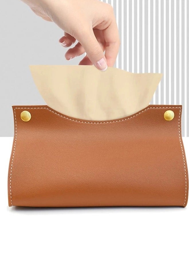 Tissue Box Holder, Modern PU Leather Rectangular Tissue Box Cover Holder Organizer for Bathroom Home Living Room, Bedroom, Kitchen, Vanity Countertop, Office Desk Tissue Box Cover for Car  - Image 2