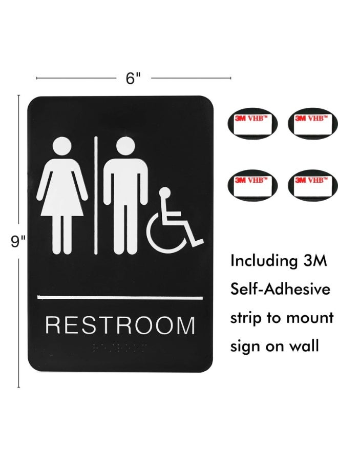 Restroom Signs Self-Stick ADA Braille Unisex Bathroom Signs with Double Sided 3M Tape for Office or Business Bathroom and Toilet Door or Wall Decor 9”X 6”  - Image 2