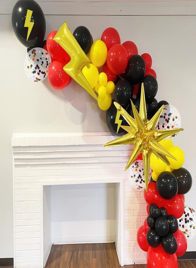 Togvu Red Yellow Black Balloons, Cartoon Theme Birthday Balloons with Large Lightning and Star Foil Balloon, Red Black Yellow Confetti Lightning Printed Balloon for Kids Boys Birthday Anime Party Decor - Image 5