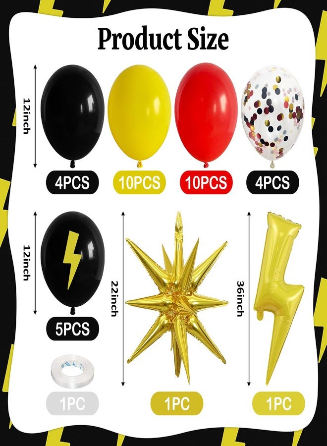 Togvu Red Yellow Black Balloons, Cartoon Theme Birthday Balloons with Large Lightning and Star Foil Balloon, Red Black Yellow Confetti Lightning Printed Balloon for Kids Boys Birthday Anime Party Decor - Image 2