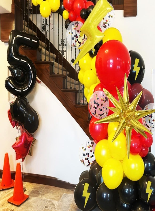 Togvu Red Yellow Black Balloons, Cartoon Theme Birthday Balloons with Large Lightning and Star Foil Balloon, Red Black Yellow Confetti Lightning Printed Balloon for Kids Boys Birthday Anime Party Decor - Image 3