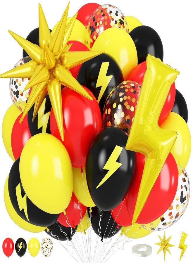 Togvu Red Yellow Black Balloons, Cartoon Theme Birthday Balloons with Large Lightning and Star Foil Balloon, Red Black Yellow Confetti Lightning Printed Balloon for Kids Boys Birthday Anime Party Decor - Image 1
