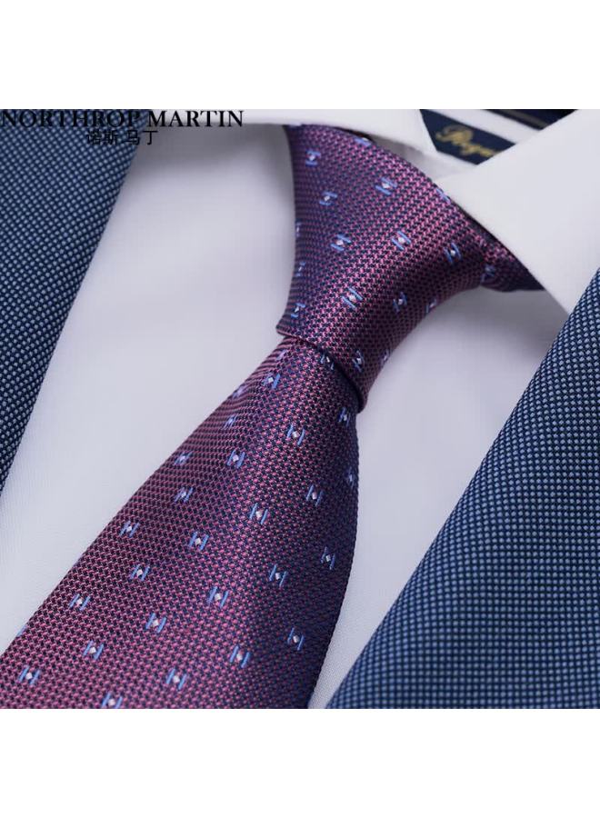 Northrop Martin Premium Silk Men's Hand-tied Shirt Business Trendy Groom Wedding Tie Burgundy 8cm Jy101