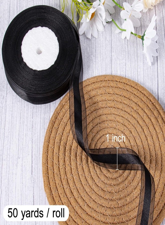 Zerofy Satin Ribbon with Organza Edge Ribbons 1 Inch for Gift Wrapping Bows Crafts Wedding Decorations (Black - Image 3