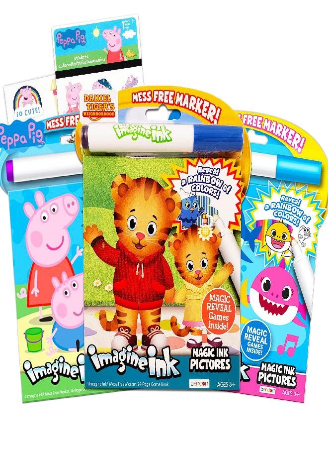 Daniel Tiger Imagine Ink Coloring Book Bundle ~ 3 Pack No Mess Magic Ink Activity Books with Daniel Tiger, Peppa Pig, and Baby Shark with Peppa Pig Stickers  - Image 3