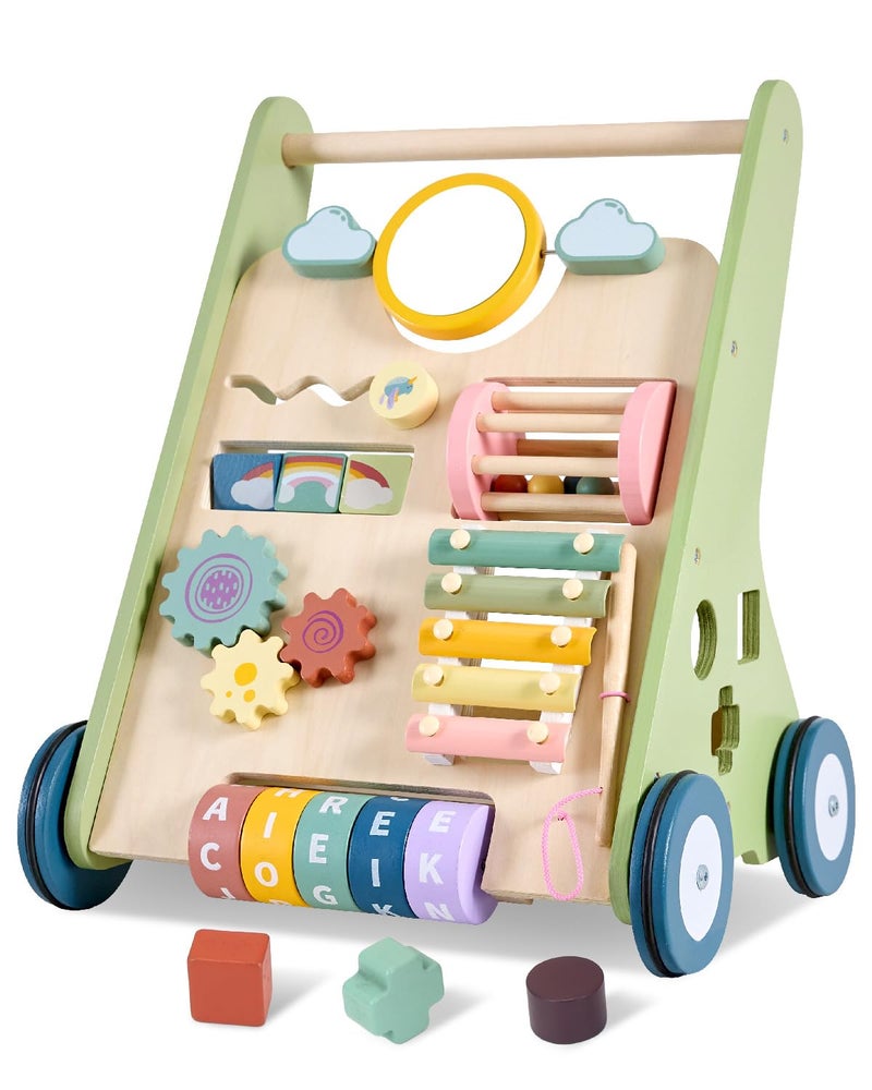 AmazingJoy 11-in-1 Montessori Baby Walker Toddlers Push Walker Wooden Activity Center Gift for 1 Year Old Boys Girls, Adjustable Speed & Quiet Wheels Learning to Walk Sensory Toys Baby Sit-to-Stand Walking Toys - Image 1