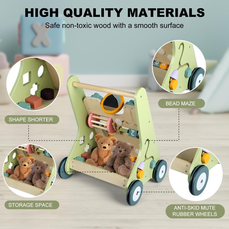 AmazingJoy 11-in-1 Montessori Baby Walker Toddlers Push Walker Wooden Activity Center Gift for 1 Year Old Boys Girls, Adjustable Speed & Quiet Wheels Learning to Walk Sensory Toys Baby Sit-to-Stand Walking Toys - Image 3