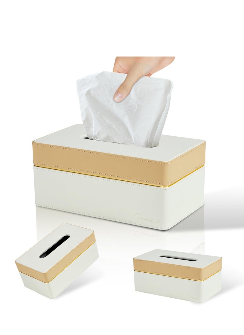 Excefore Tissue Box, Rectangular PU Leather Tissues Box Holder, Napkin Facial Tissues Holder Dispenser, for Car, Bathroom, Office, Home Decor - Apricot Cream (1 pcs)  - Image 1