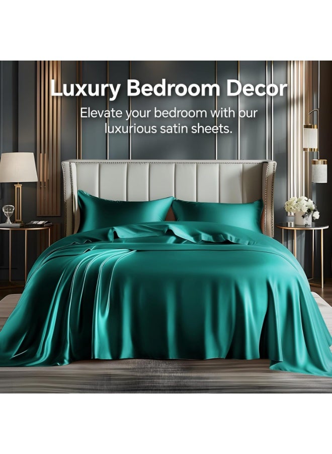BEDELITE Satin Sheets Queen Size Bed Set, Luxury Soft Teal Silky Sheets for Hair and Skin, Similar to Silk Bed Sheets Set 4 Pieces （1 Deep Pocket Fitted Sheet, 1 Flat Sheet, and 2 Pillowcases） - Image 5
