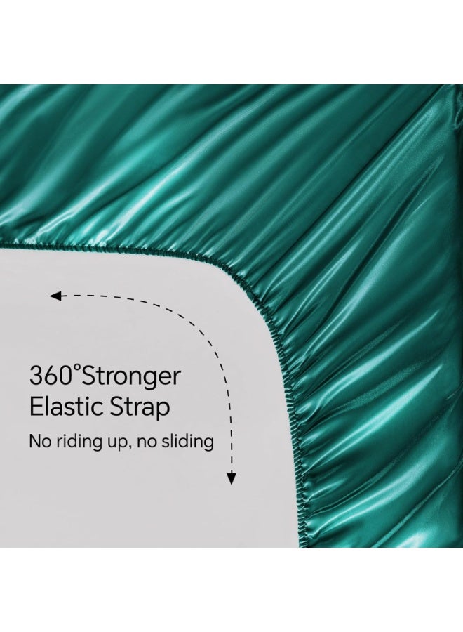 BEDELITE Satin Sheets Queen Size Bed Set, Luxury Soft Teal Silky Sheets for Hair and Skin, Similar to Silk Bed Sheets Set 4 Pieces （1 Deep Pocket Fitted Sheet, 1 Flat Sheet, and 2 Pillowcases） - Image 4