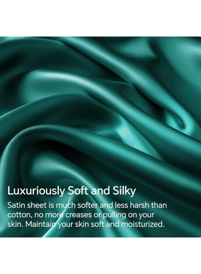 BEDELITE Satin Sheets Queen Size Bed Set, Luxury Soft Teal Silky Sheets for Hair and Skin, Similar to Silk Bed Sheets Set 4 Pieces （1 Deep Pocket Fitted Sheet, 1 Flat Sheet, and 2 Pillowcases） - Image 3