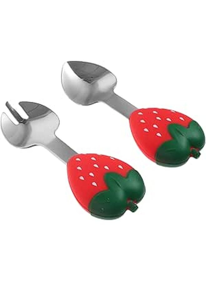 Strawberry Shaped Fork and Spoon Set Ergonomic Handle Safe Eating Utensils - Image 1