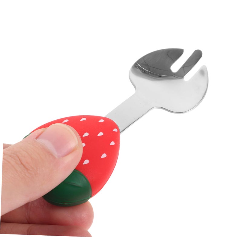 Strawberry Shaped Fork and Spoon Set Ergonomic Handle Safe Eating Utensils - Image 3