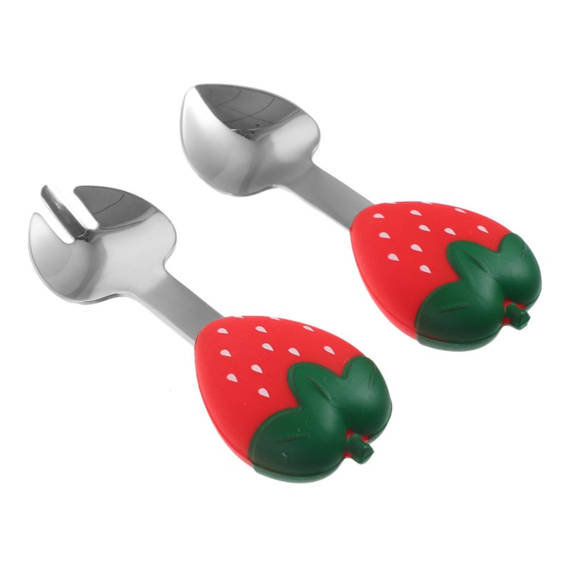 Strawberry Shaped Fork and Spoon Set Ergonomic Handle Safe Eating Utensils - Image 2