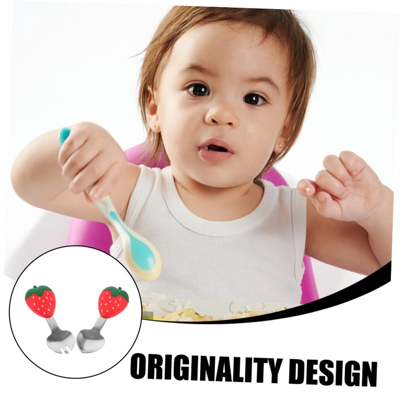 Strawberry Shaped Fork and Spoon Set Ergonomic Handle Safe Eating Utensils - Image 4