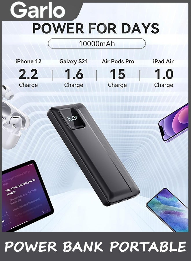 Garlo Power Bank Portable Charger 10000mAh 22.5W Fast Charging Mini Powerbank with Built in USB C and IOS Cables, Mobile Phones Battery Pack for iPhone Android iPad Samsung Google Pixel LG - Image 5