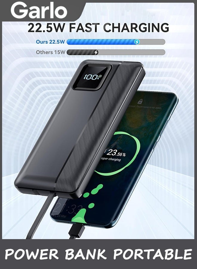 Garlo Power Bank Portable Charger 10000mAh 22.5W Fast Charging Mini Powerbank with Built in USB C and IOS Cables, Mobile Phones Battery Pack for iPhone Android iPad Samsung Google Pixel LG - Image 4