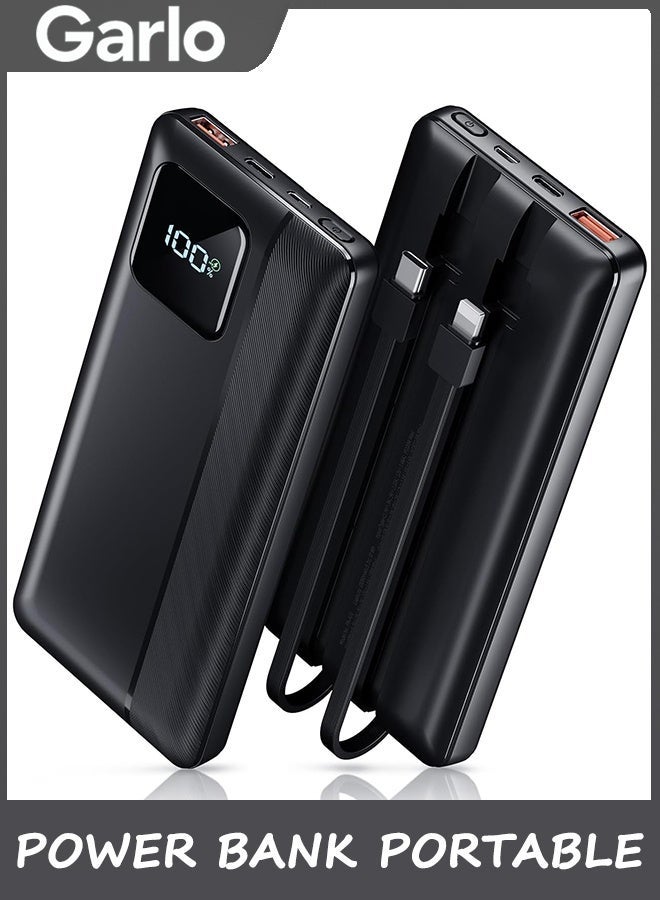 Garlo Power Bank Portable Charger 10000mAh 22.5W Fast Charging Mini Powerbank with Built in USB C and IOS Cables, Mobile Phones Battery Pack for iPhone Android iPad Samsung Google Pixel LG - Image 1