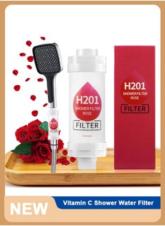 H201 Shower Head Filter Vitamin C Shower Infuser Hard Water Softener Chlorine and Fluoride Shower Filter Water Purifying Filtered Shower Head with Beads Helps Dry Skin and Hair Loss Rose  - Image 1