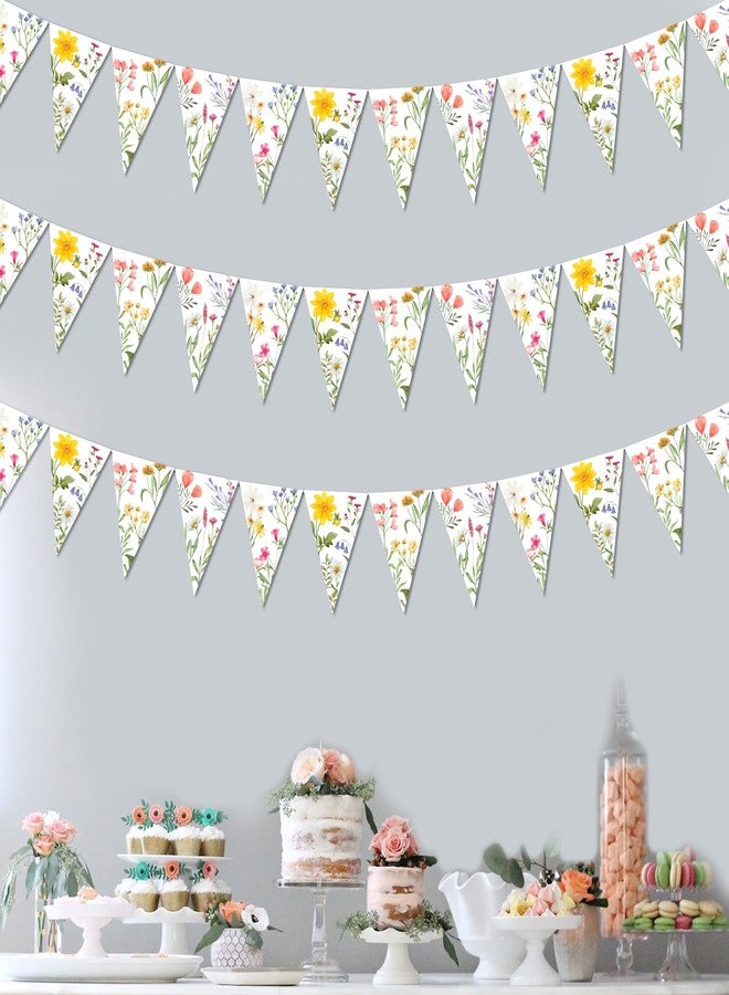 Funmemoir 3 Pieces Wildflower Triangle Banner Pre-Strung Vintage Floral Banner Wild Flower Garland Paper for Wildflower Theme Wedding Shower Bridal Shower Baby Shower Birthday Party Supplies - Image 4