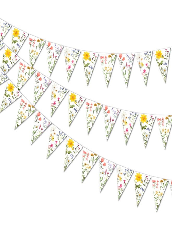 Funmemoir 3 Pieces Wildflower Triangle Banner Pre-Strung Vintage Floral Banner Wild Flower Garland Paper for Wildflower Theme Wedding Shower Bridal Shower Baby Shower Birthday Party Supplies - Image 1