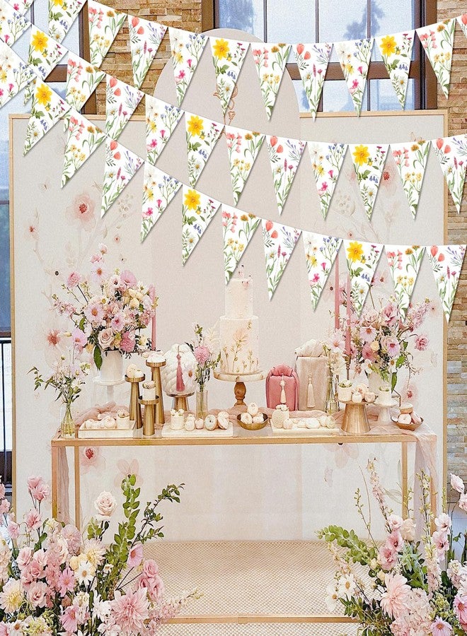 Funmemoir 3 Pieces Wildflower Triangle Banner Pre-Strung Vintage Floral Banner Wild Flower Garland Paper for Wildflower Theme Wedding Shower Bridal Shower Baby Shower Birthday Party Supplies - Image 2