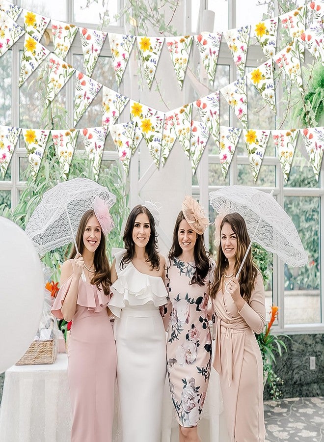 Funmemoir 3 Pieces Wildflower Triangle Banner Pre-Strung Vintage Floral Banner Wild Flower Garland Paper for Wildflower Theme Wedding Shower Bridal Shower Baby Shower Birthday Party Supplies - Image 3