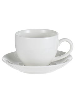 Mash Ceramic White Cup & Saucer Set 230ml, Cappuccino Cups and Saucers Espresso Sets for Serving Hot Tea Latte Cafe Mocha Coffee Drinks Porcelain Microwave Dishwasher Safe 6oz Pack of One  - Image 1
