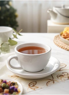 Mash Ceramic White Cup & Saucer Set 230ml, Cappuccino Cups and Saucers Espresso Sets for Serving Hot Tea Latte Cafe Mocha Coffee Drinks Porcelain Microwave Dishwasher Safe 6oz Pack of One  - Image 2
