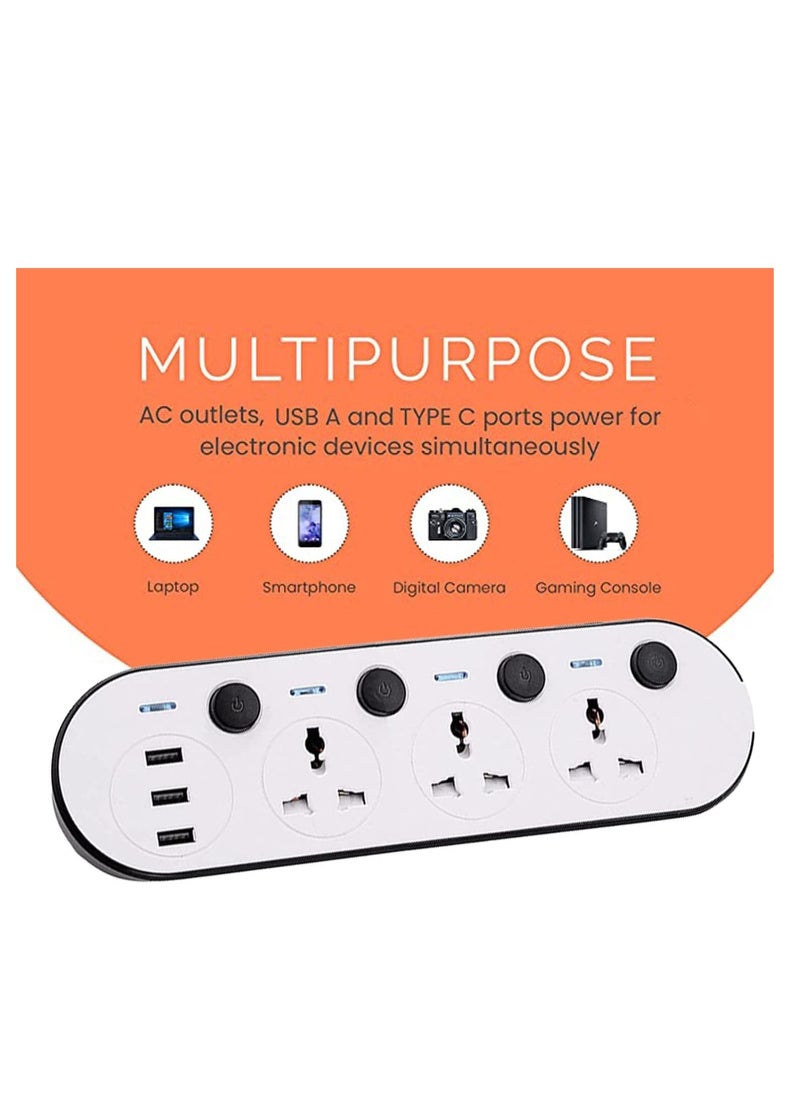TYCOM Power Strip Power Extension with USB- Extension Cord Flat Plug with Widely 3 AC Outlet and 3 USB, Small Desktop Station with 6 ft Power Cord, Compact Socket (GK-2034U)  - Image 3