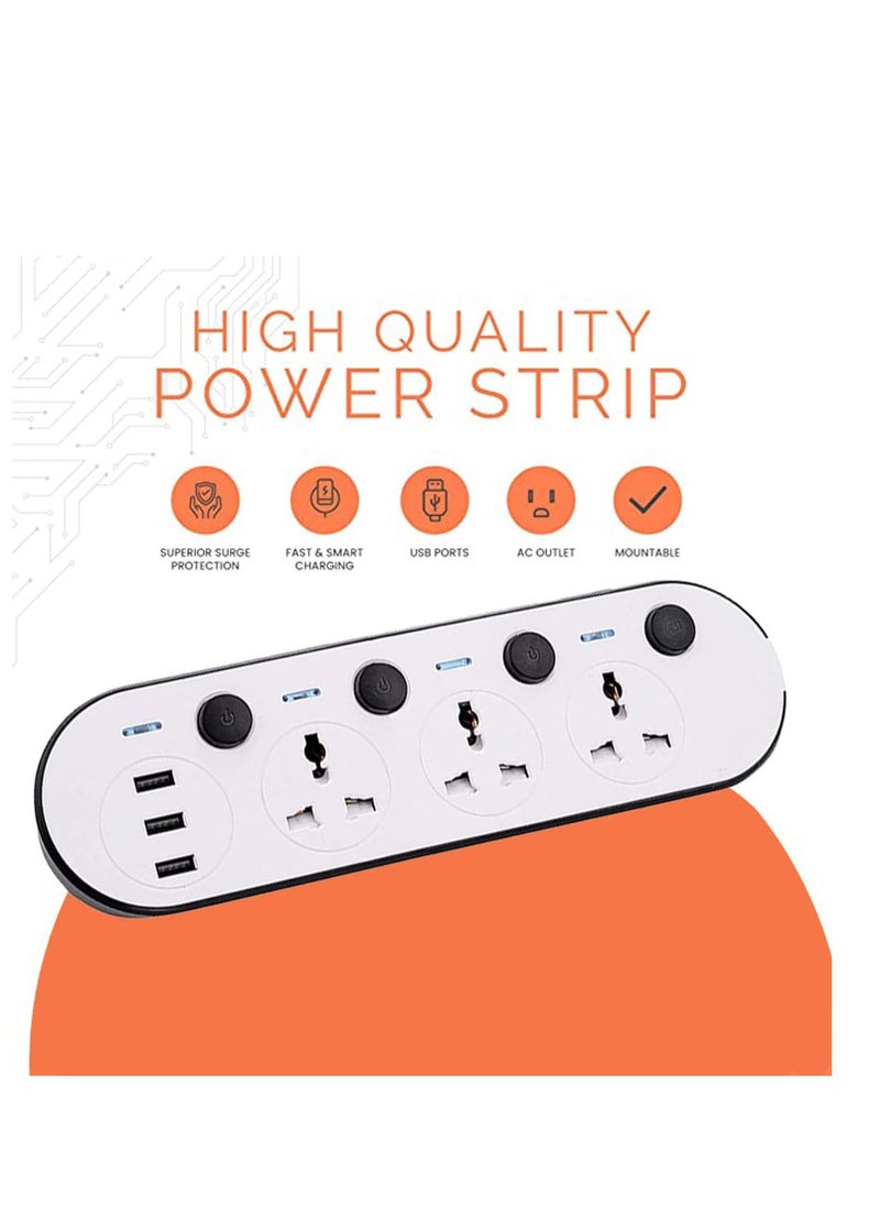 TYCOM Power Strip Power Extension with USB- Extension Cord Flat Plug with Widely 3 AC Outlet and 3 USB, Small Desktop Station with 6 ft Power Cord, Compact Socket (GK-2034U)  - Image 2