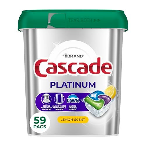 Cascade Platinum Dishwasher Pods, Dishwasher Detergent, Dish Detergent Soap, Lemon, 59 Count - Image 1