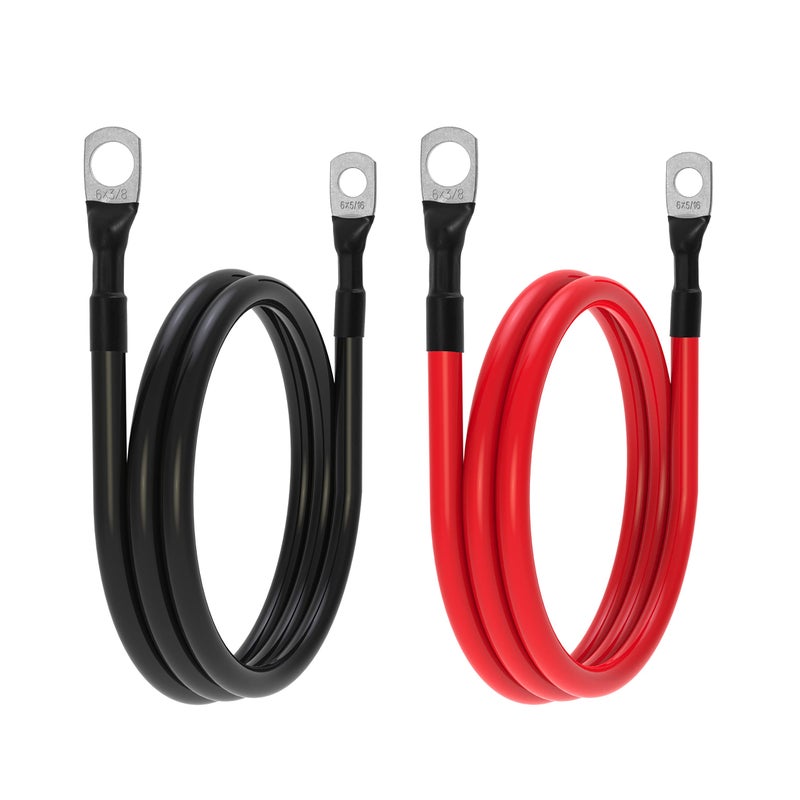 كابلات بطارية 6 AWG كابلات عاكس بطارية 6 قياس مع 38 بوصة و 516 بوصة لقم في كل طرف للاستخدام في الطاقة الشمسية البحرية RV سيارة SUV شاحنة جرار دراجة نارية 2 قطعة 3 أقدام 6 AWG