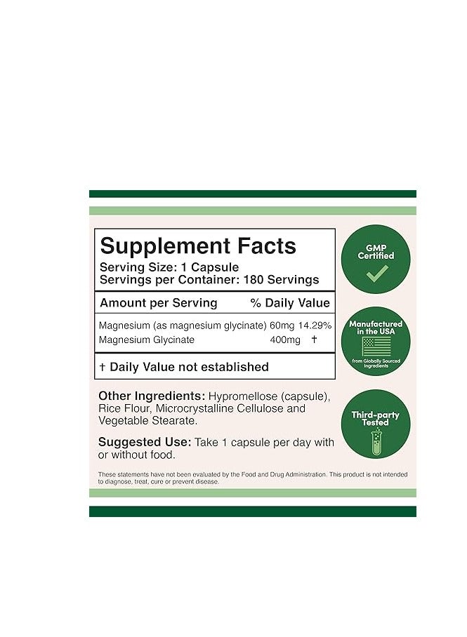 Double Wood Supplements Magnesium Glycinate 400mg, 180 Capsules  - Image 2