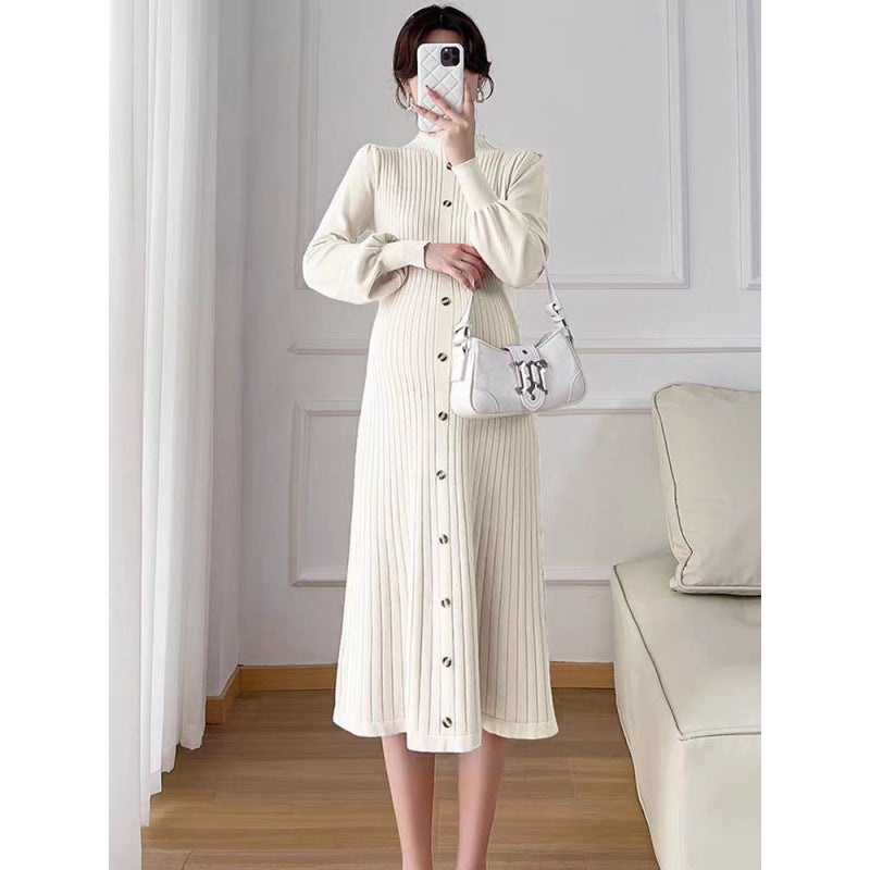 Maternity Lantern Sleeve Knit Sweater Dress Apricot  - Image 1