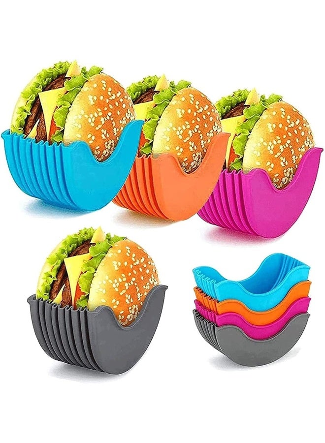 Premify 4 حاملات برجر، وعاء همبرغر قابل لإعادة الاستخدام، صندوق ثابت لخبز الهمبرغر، حامل برجر قابل للتوسع، أداة مطبخ همبرغر خالية من الأوساخ - Image 1
