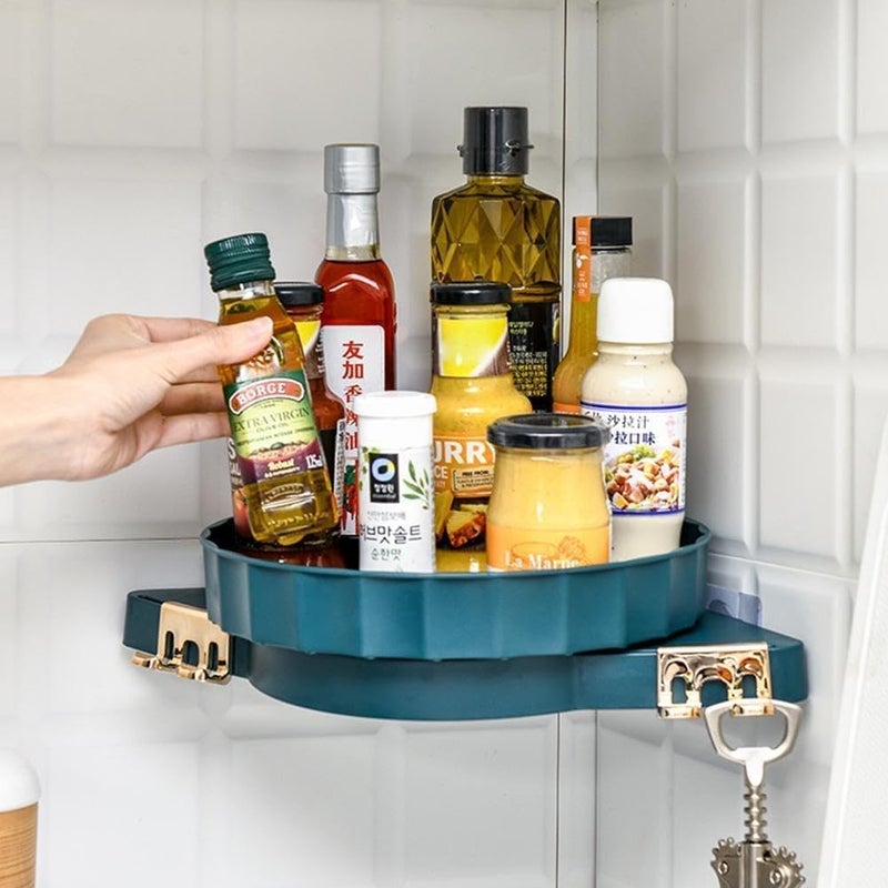 KRYLAR Attractive 360 Degree Rotating Bathroom and Kitchen Corner Shelf,Plastic Multipurpose Wall Mount Bathroom Corner Shelf and Rack,Kitchen and Bathroom Storage Rack,Trendy Modern Corner Shelf - Image 3