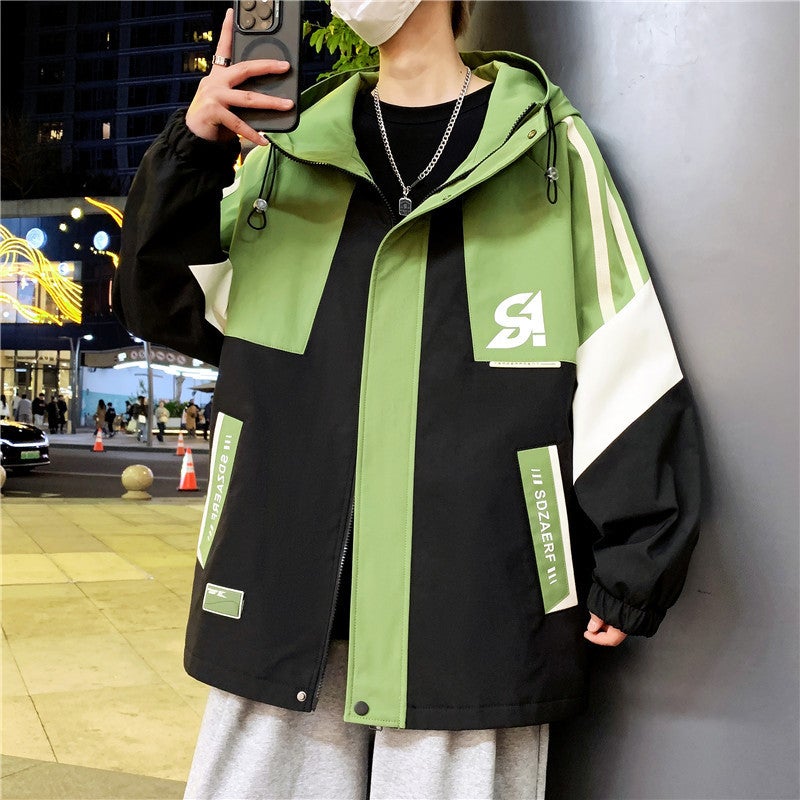 2024 Casual Hooded Two-Piece Jacket 1682 black and green
