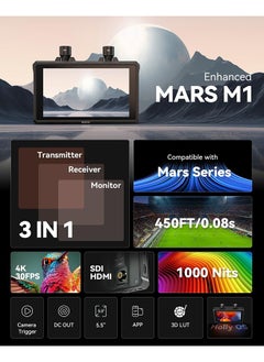 Hollyland نظام نقل الفيديو اللاسلكي المحسن Mars M1، شاشة ميدانية للكاميرا، جهاز إرسال واستقبال HDMI/SDI، 450 قدمًا، مراقبة تطبيق 1080p60، 5.5 بوصة، 1000nit، RGB 3D-LUT  - Image 2