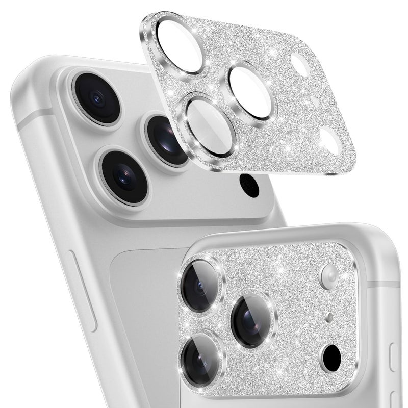 imluckies Compatible with iPhone 17 Pro Camera Lens Protector Bling, Ultra HD Tempered Glass Shiny Diamond Camera Plate Sparkle Screen Protection, 9H Anti-Scratch & Easy Install, Glitter Sliver - Image 1