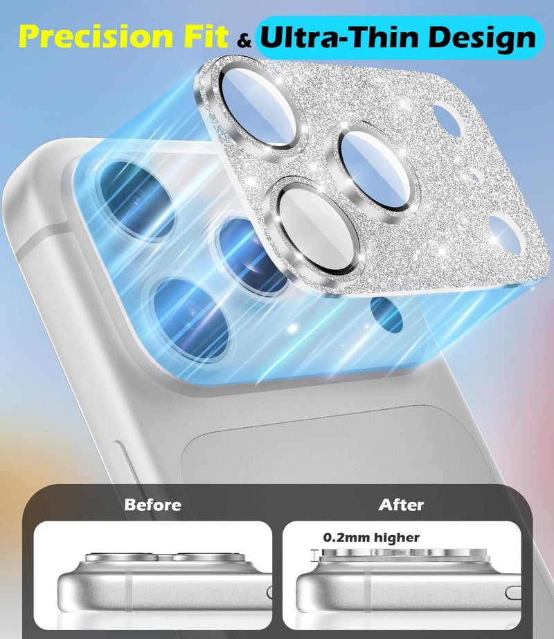 imluckies Compatible with iPhone 17 Pro Camera Lens Protector Bling, Ultra HD Tempered Glass Shiny Diamond Camera Plate Sparkle Screen Protection, 9H Anti-Scratch & Easy Install, Glitter Sliver - Image 4