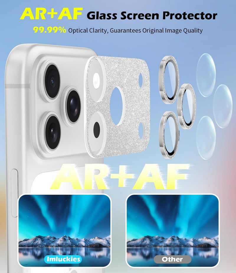 imluckies Compatible with iPhone 17 Pro Camera Lens Protector Bling, Ultra HD Tempered Glass Shiny Diamond Camera Plate Sparkle Screen Protection, 9H Anti-Scratch & Easy Install, Glitter Sliver - Image 2